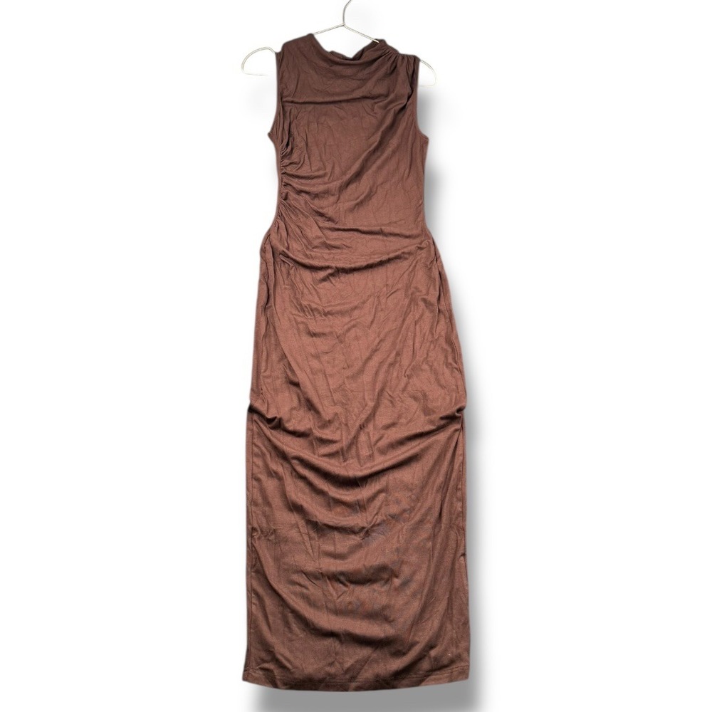 BTFBM Brown Ruched Mock‎ Neck Sleeveless Maxi Dress Size S WP693